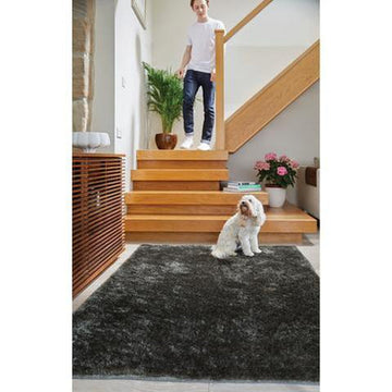 Shimmer Sparkle Soft Plain Silky Fine Yarn Polyester Shaggy Charcoal Rug-Origins-Rug Love - The Most Loved Rug Store